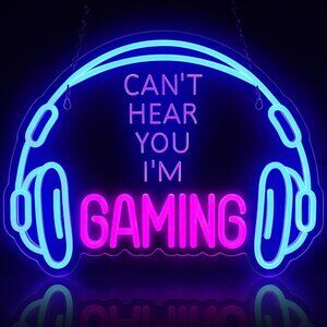 Gaming Neon Sign, Large Bright and Dimmable Colored LED Headset Gamer Neon